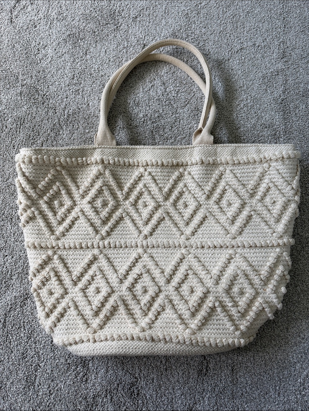 Large Cream Textured Crochet Tote Bag - Women